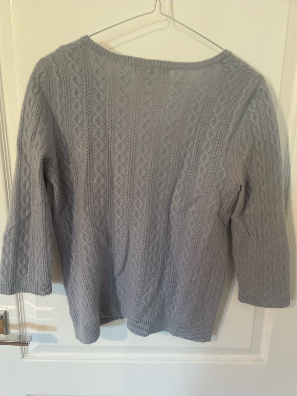 Cashmere Light Blue Cable V-Neck Sweater - Picture 3 of 4